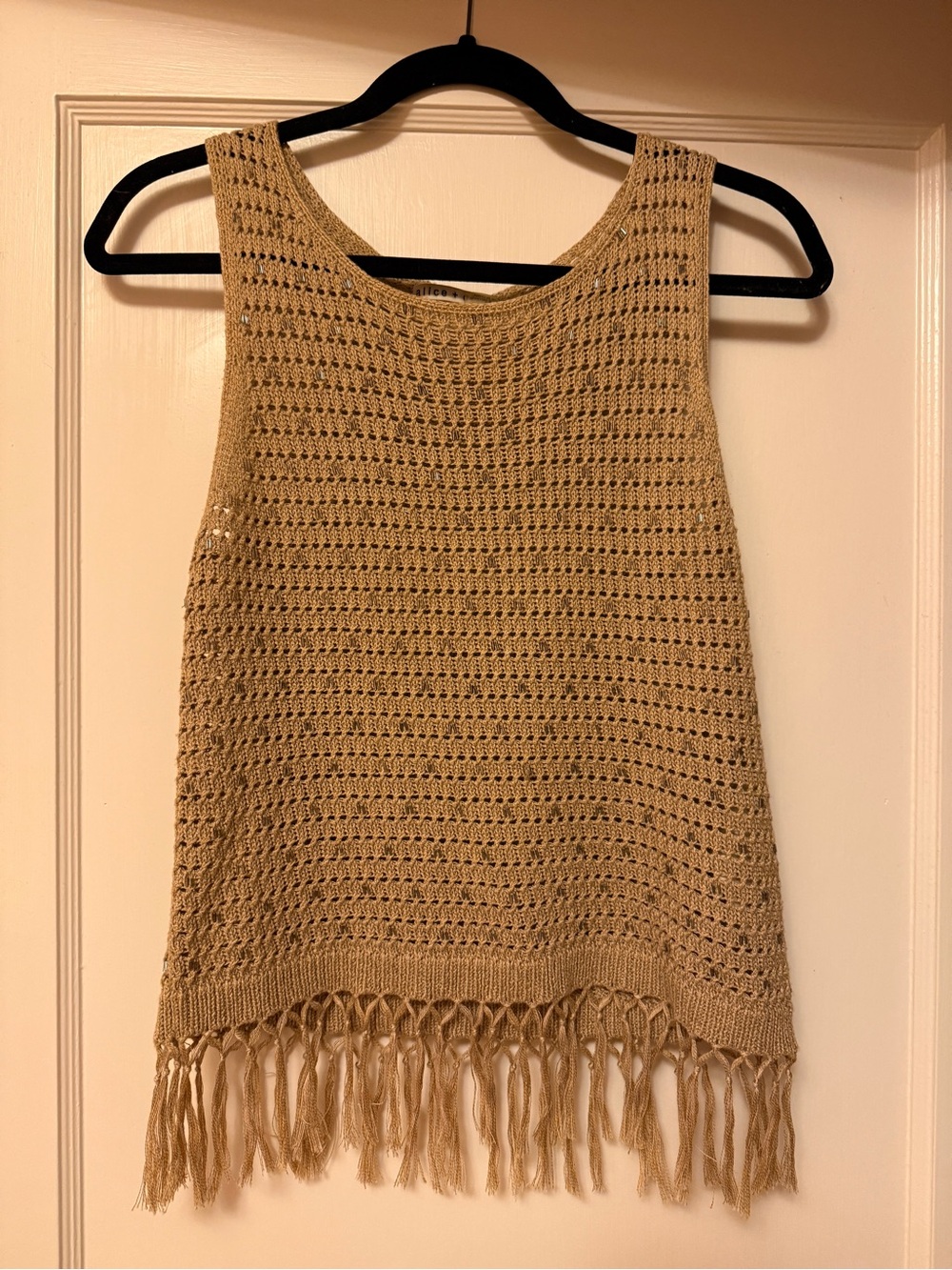 Alice + Olivia Beige Crochet Fringe Tank Top - Women Small